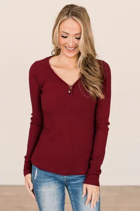 Fresh Ribbed Knit Burgundy Top