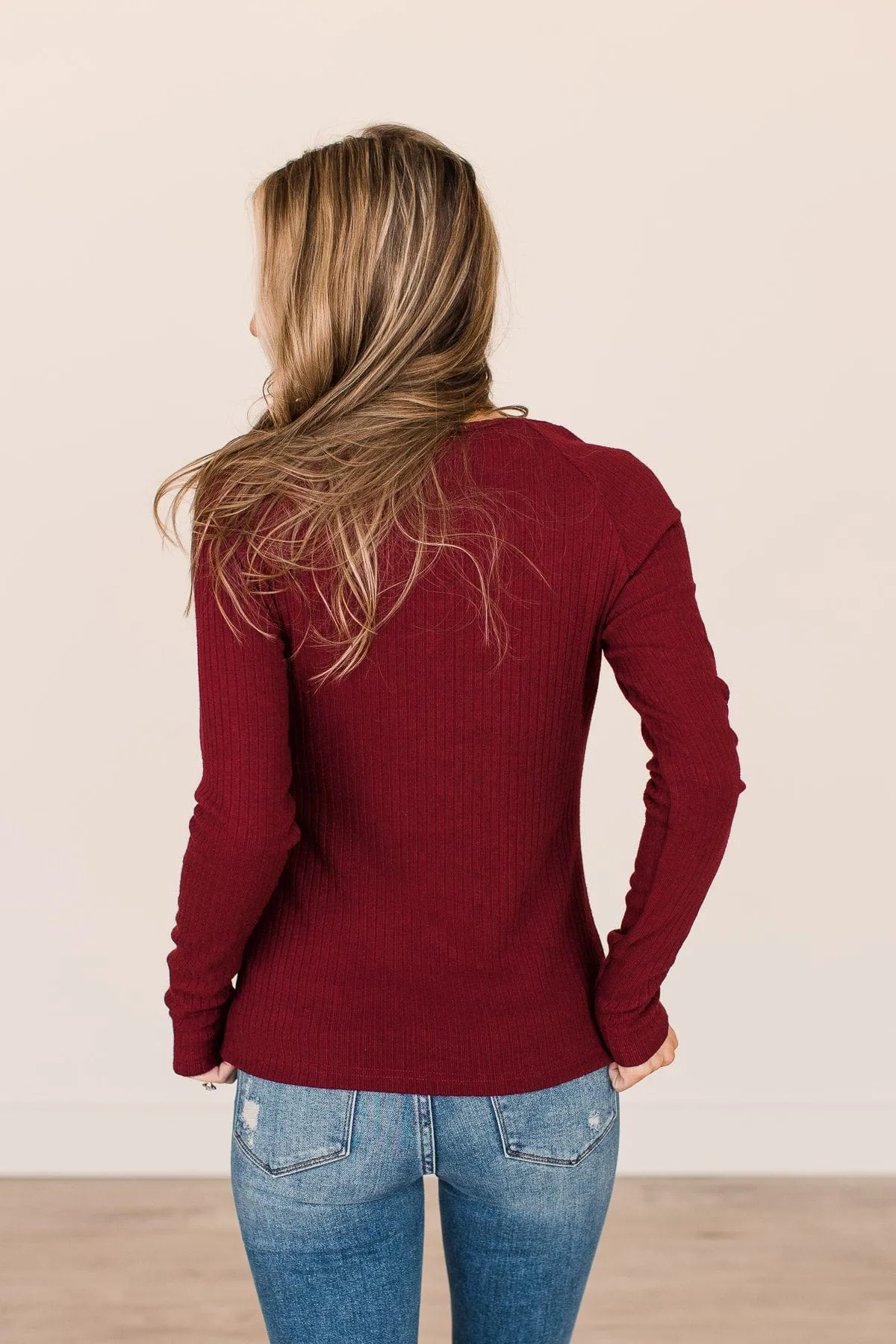 Fresh Ribbed Knit Burgundy Top