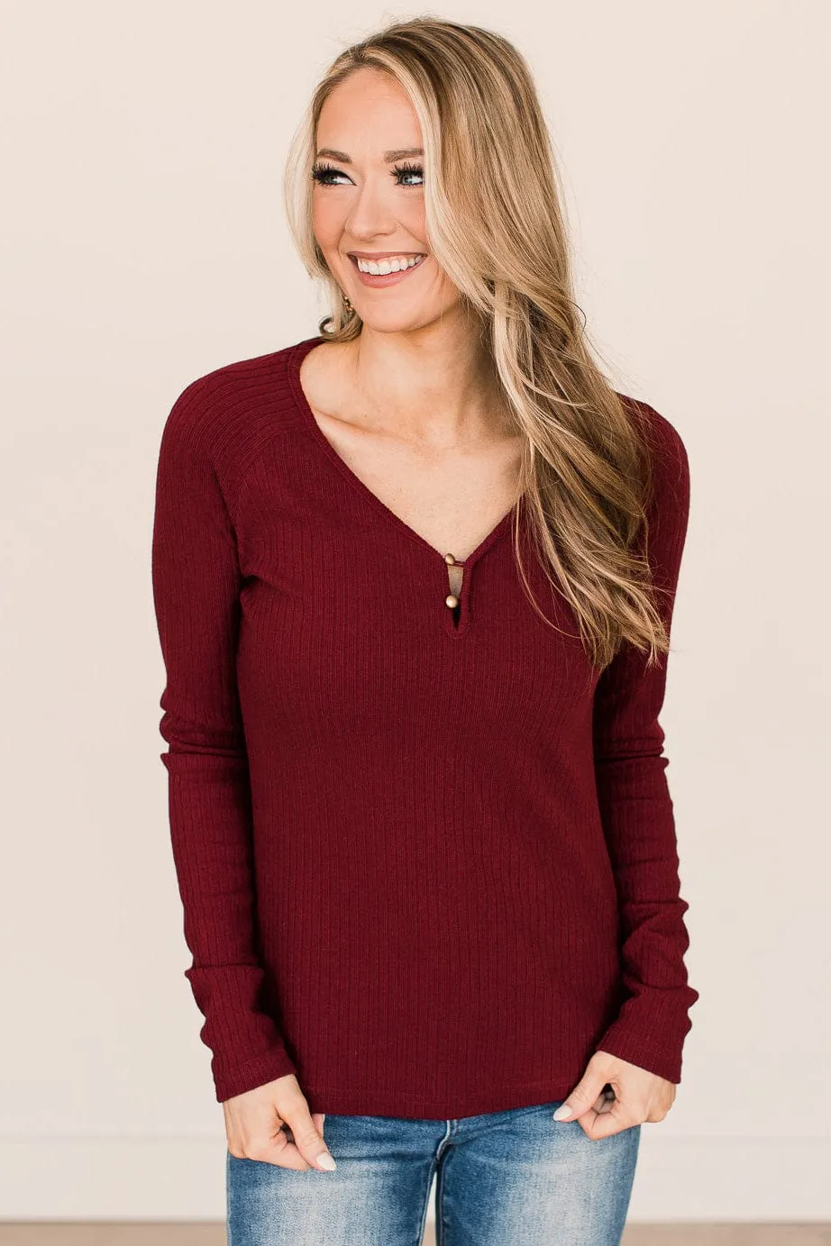 Fresh Ribbed Knit Burgundy Top