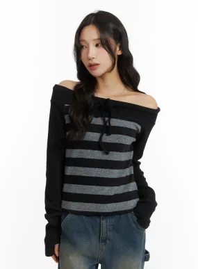 Striped Off-Shoulder Top with Bow Detail - CJ417