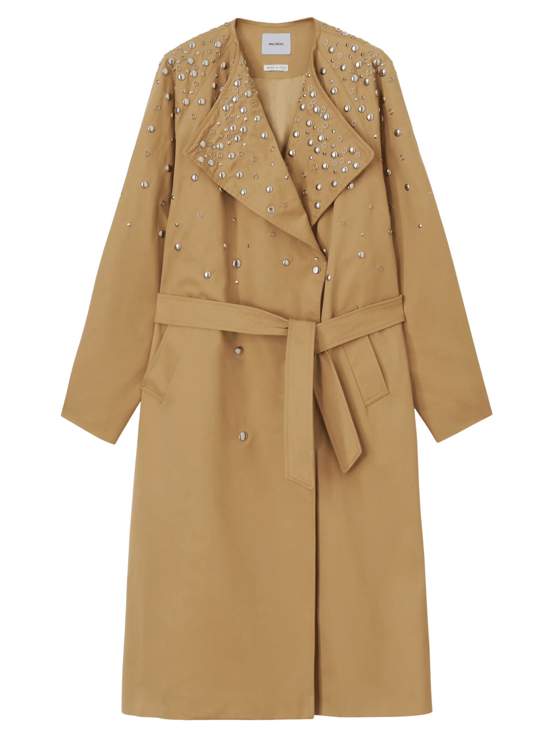 Studded Beige Trench Coat by HALFBOY