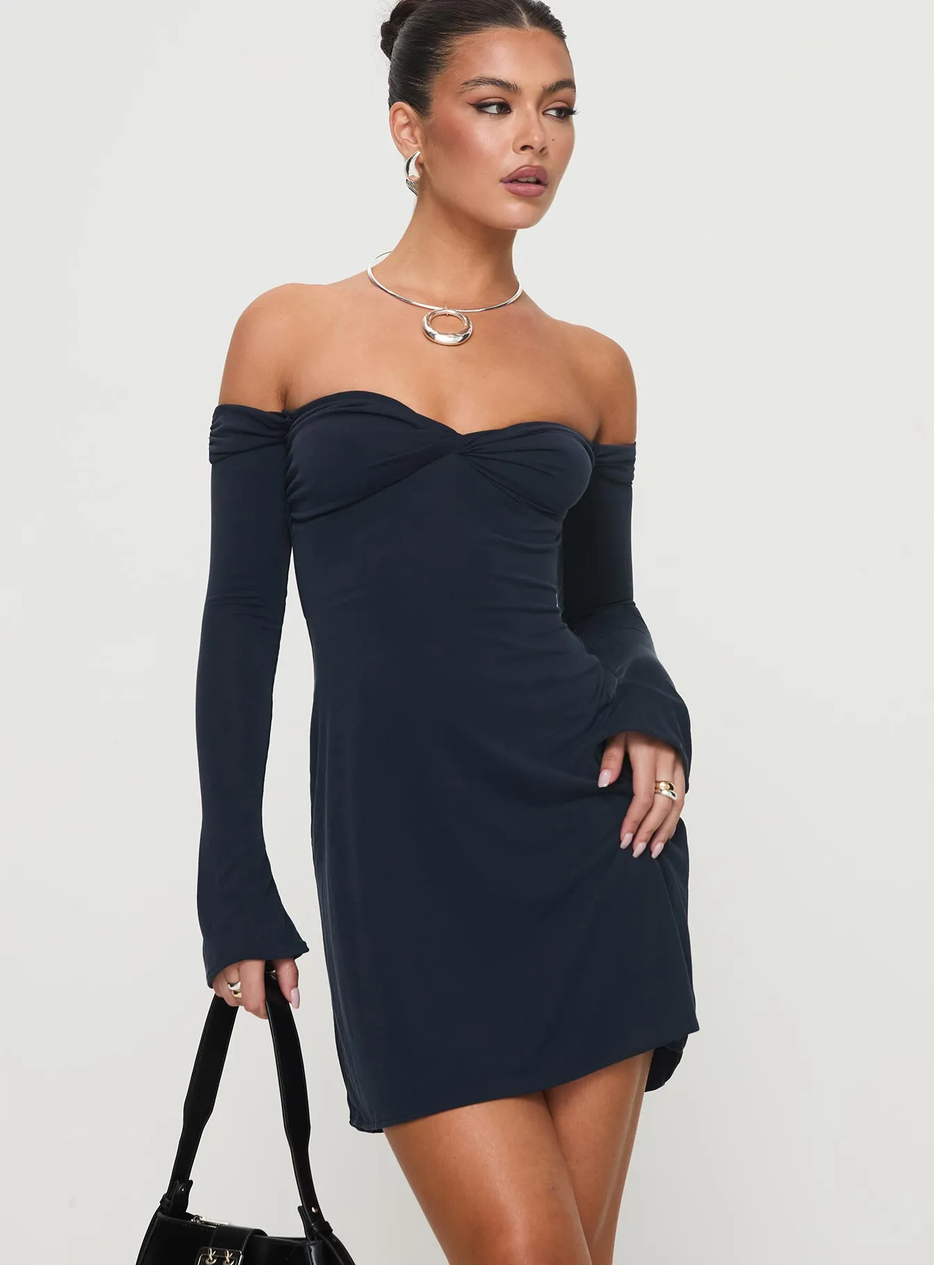 Navy Off Shoulder Mini Dress