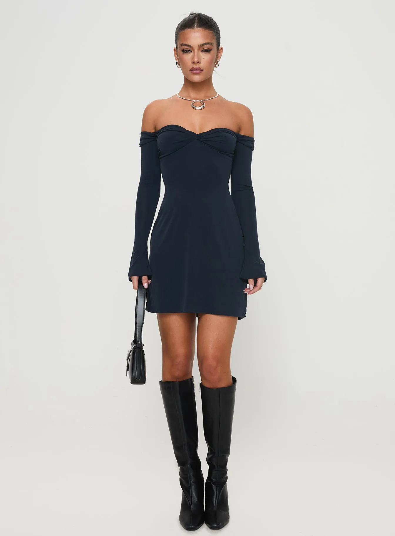 Navy Off Shoulder Mini Dress