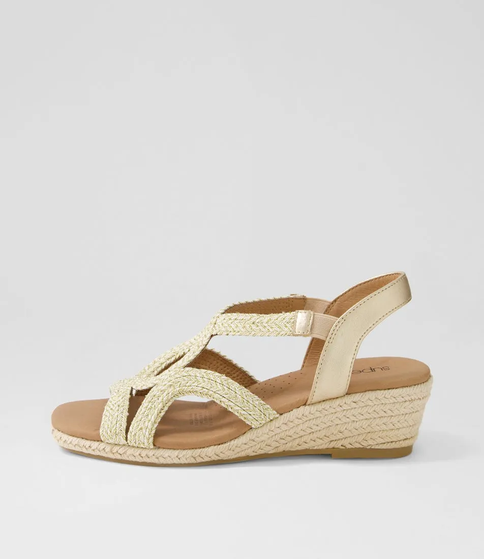 SUPERSOFT Zozee Gold Champagne Rope Leather Espadrilles