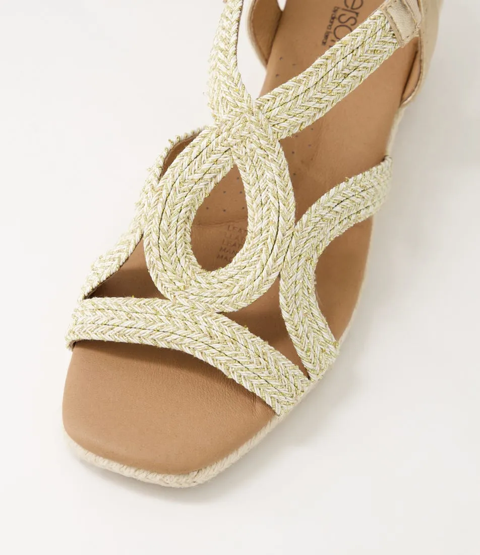 SUPERSOFT Zozee Gold Champagne Rope Leather Espadrilles