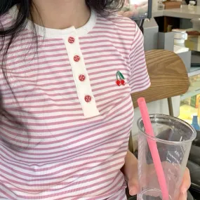 Sweet Cherry Pink Striped T-Shirt 2022 - BY104