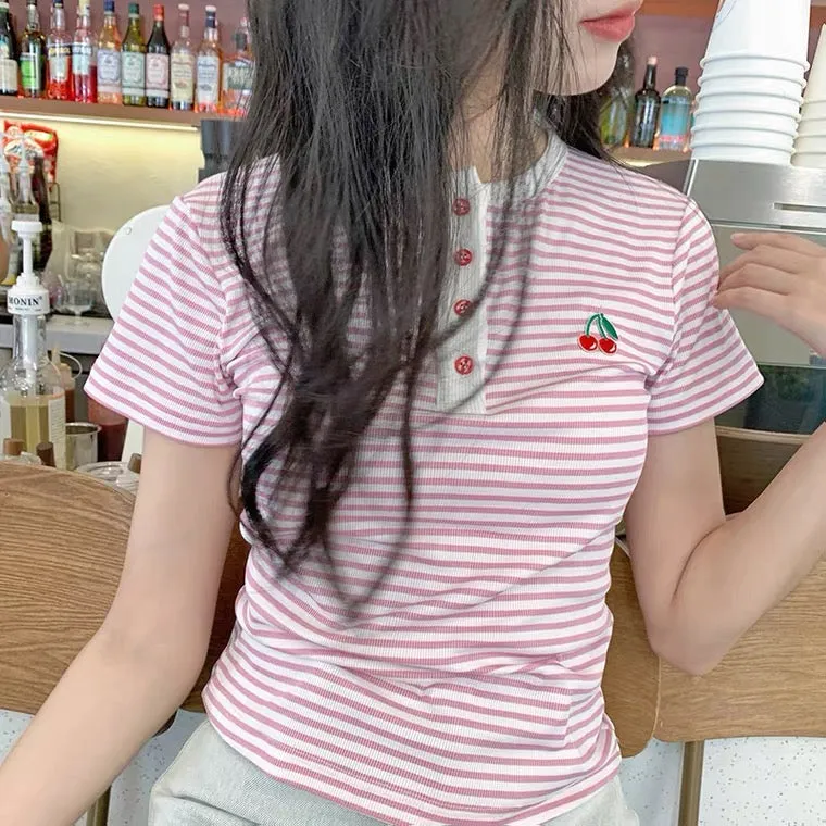 Sweet Cherry Pink Striped T-Shirt 2022 - BY104