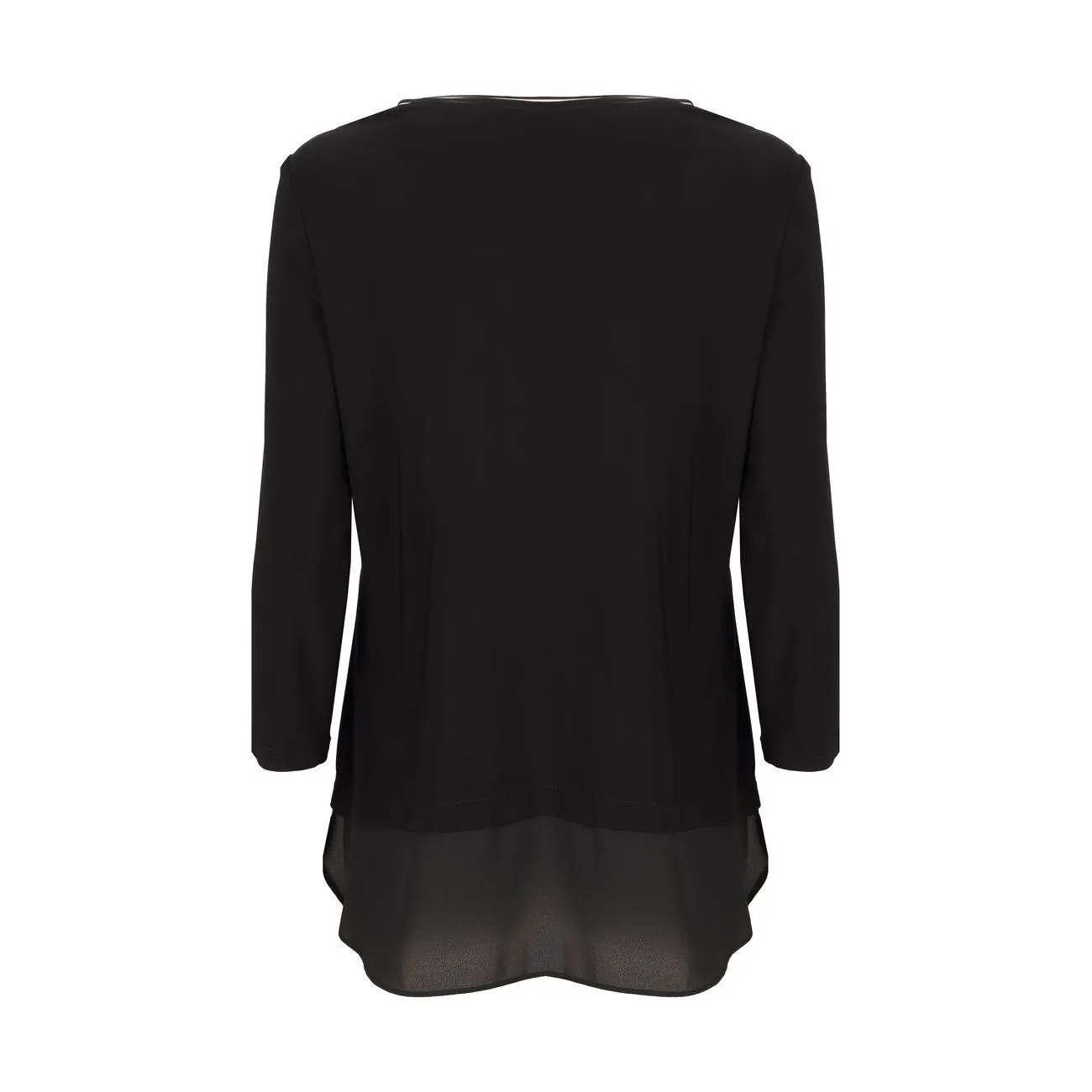 Long sleeve black satin insert women's t-shirt.