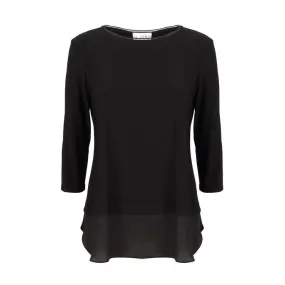 Long sleeve black satin insert women's t-shirt.