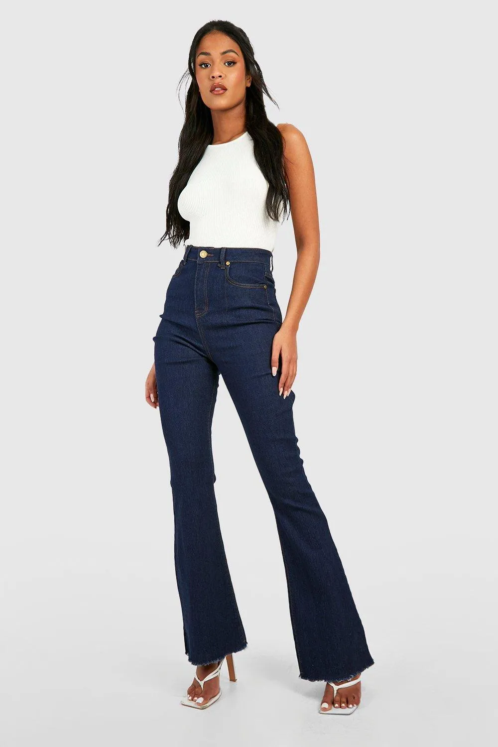 Tall High Waist Raw Hem Flared Jeans