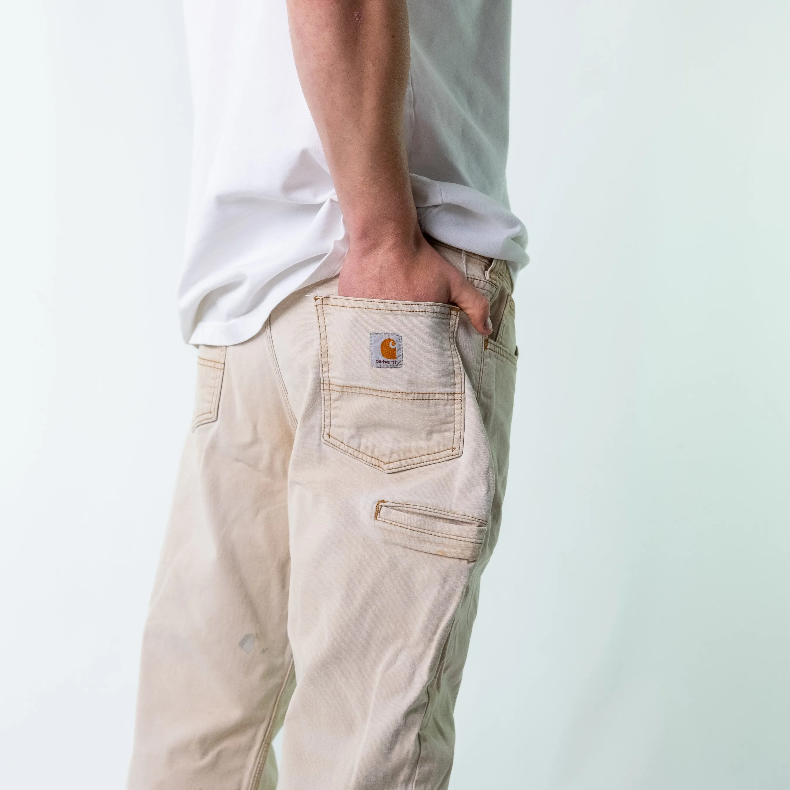 Tan 90s Carhartt Denim Carpenter Jeans Baggy Pants (38x30)