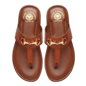 Tan Horsebit Detailed Genuine Leather Slippers By Brune & Bareskin