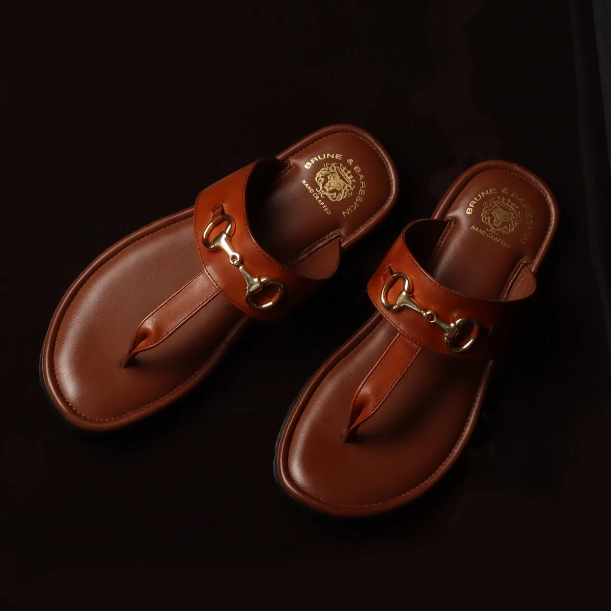 Tan Horsebit Detailed Genuine Leather Slippers By Brune & Bareskin