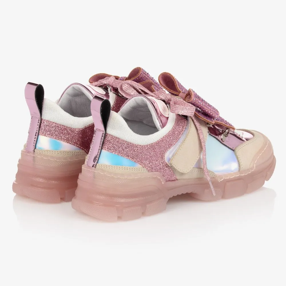 Teen Pink Bow Leather Trainers