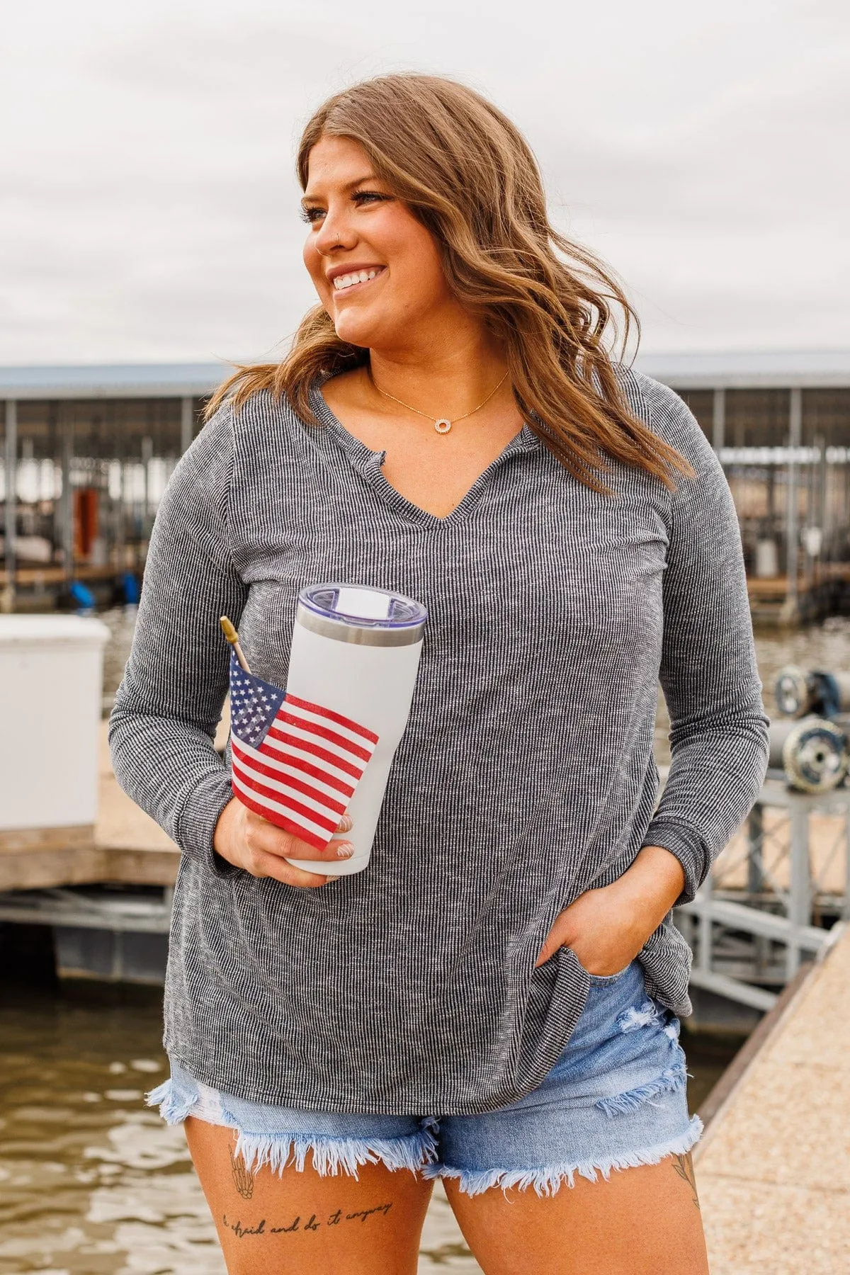 Dark Navy Ribbed Knit Top