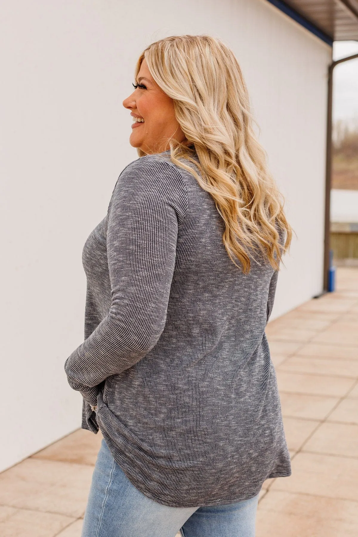 Dark Navy Ribbed Knit Top