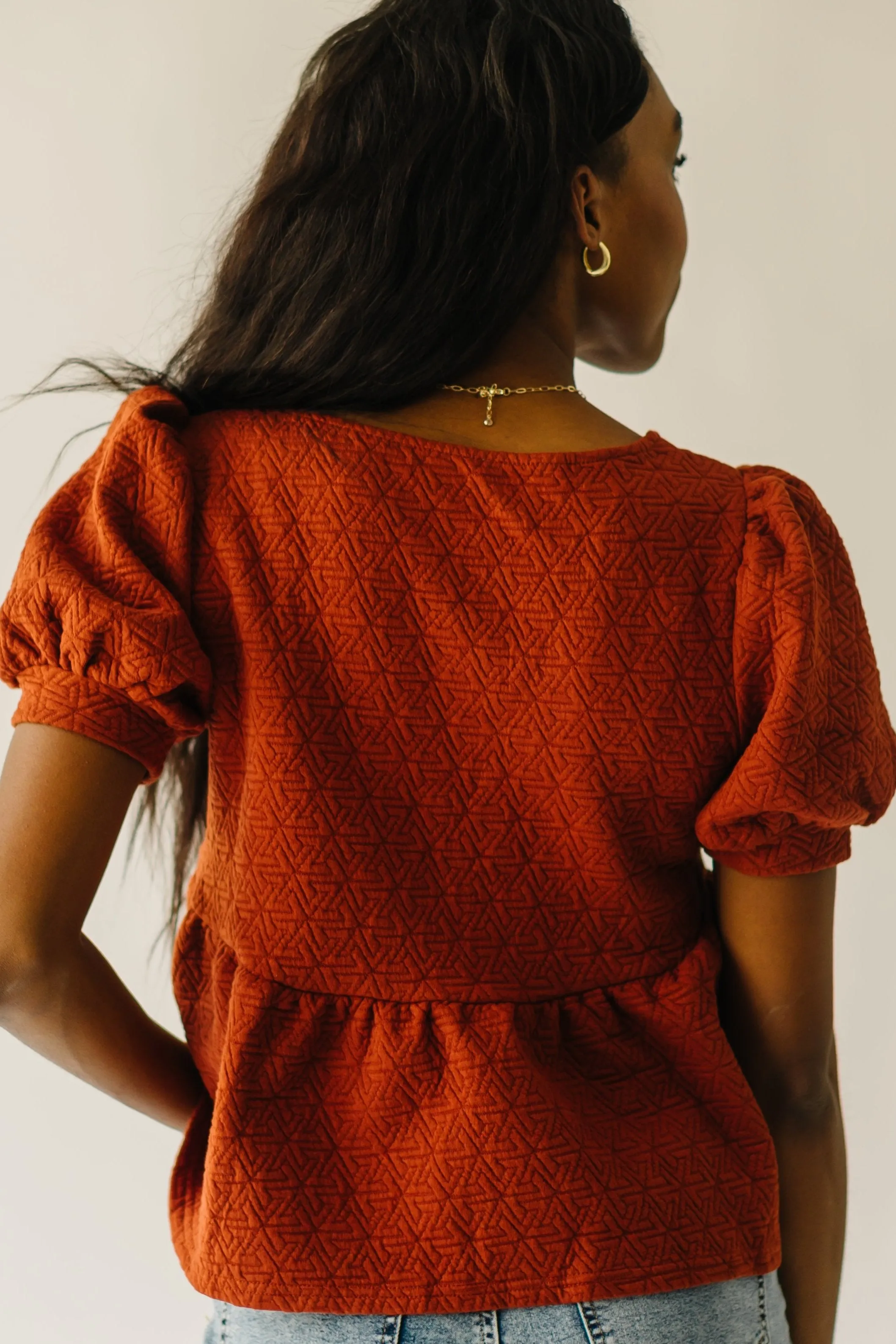 Greendale Puff Sleeve Knit Blouse Rust