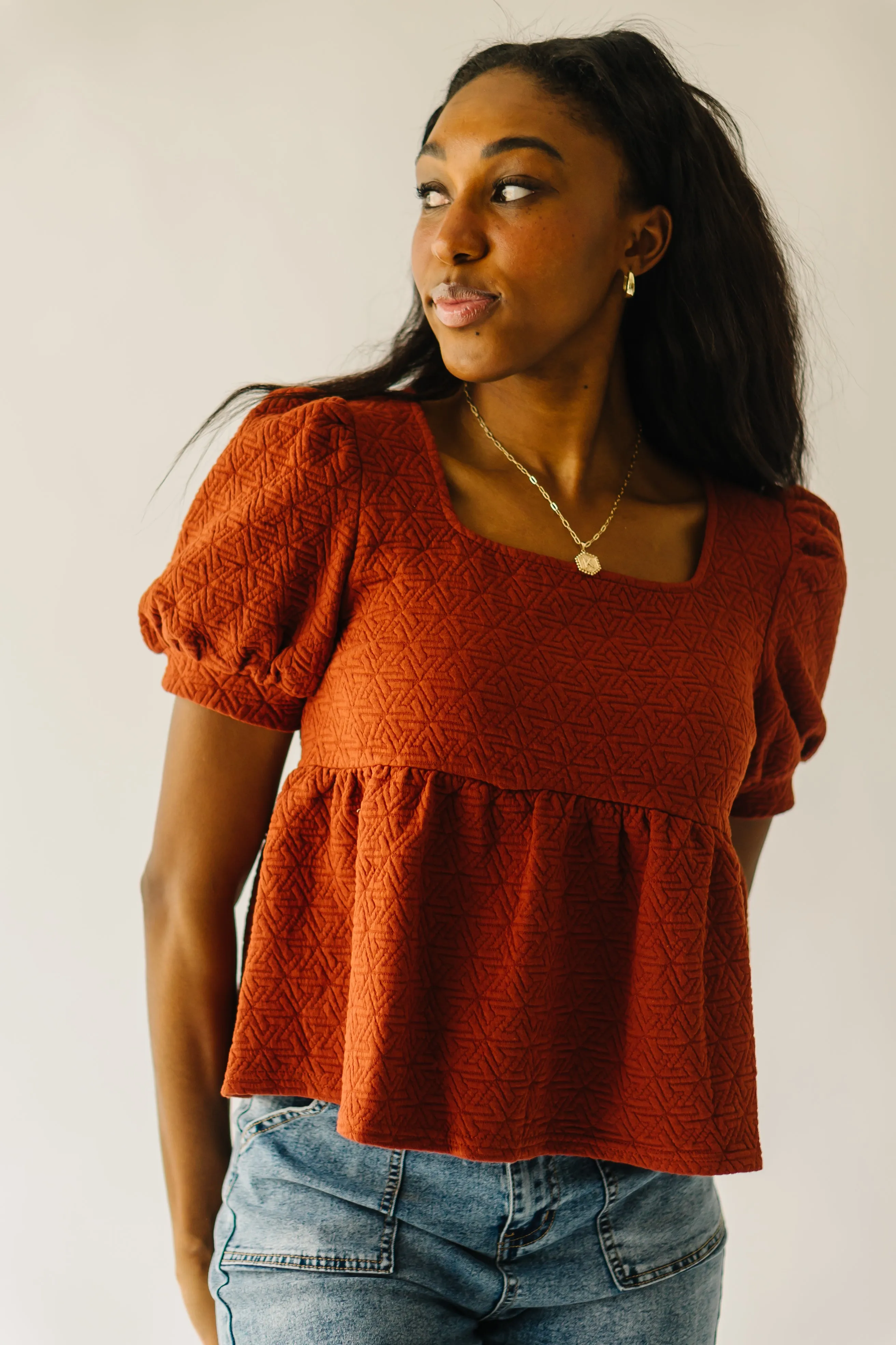 Greendale Puff Sleeve Knit Blouse Rust