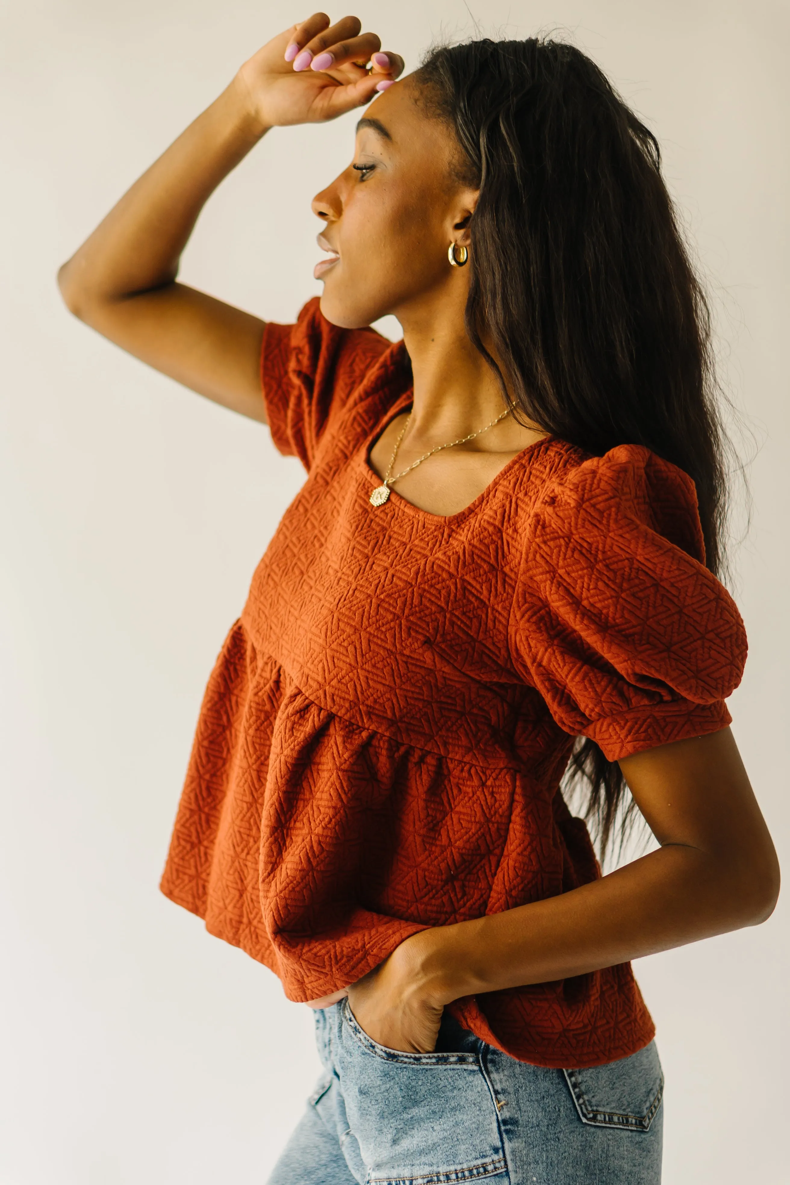 Greendale Puff Sleeve Knit Blouse Rust