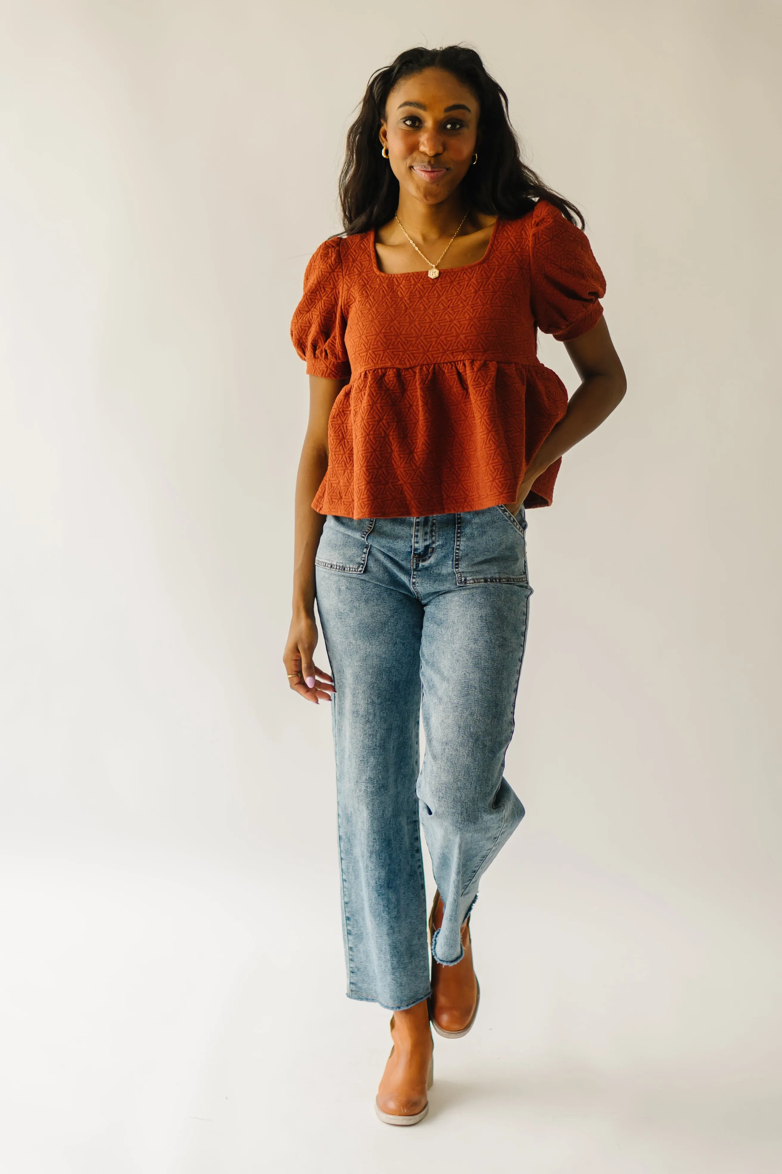 Greendale Puff Sleeve Knit Blouse Rust