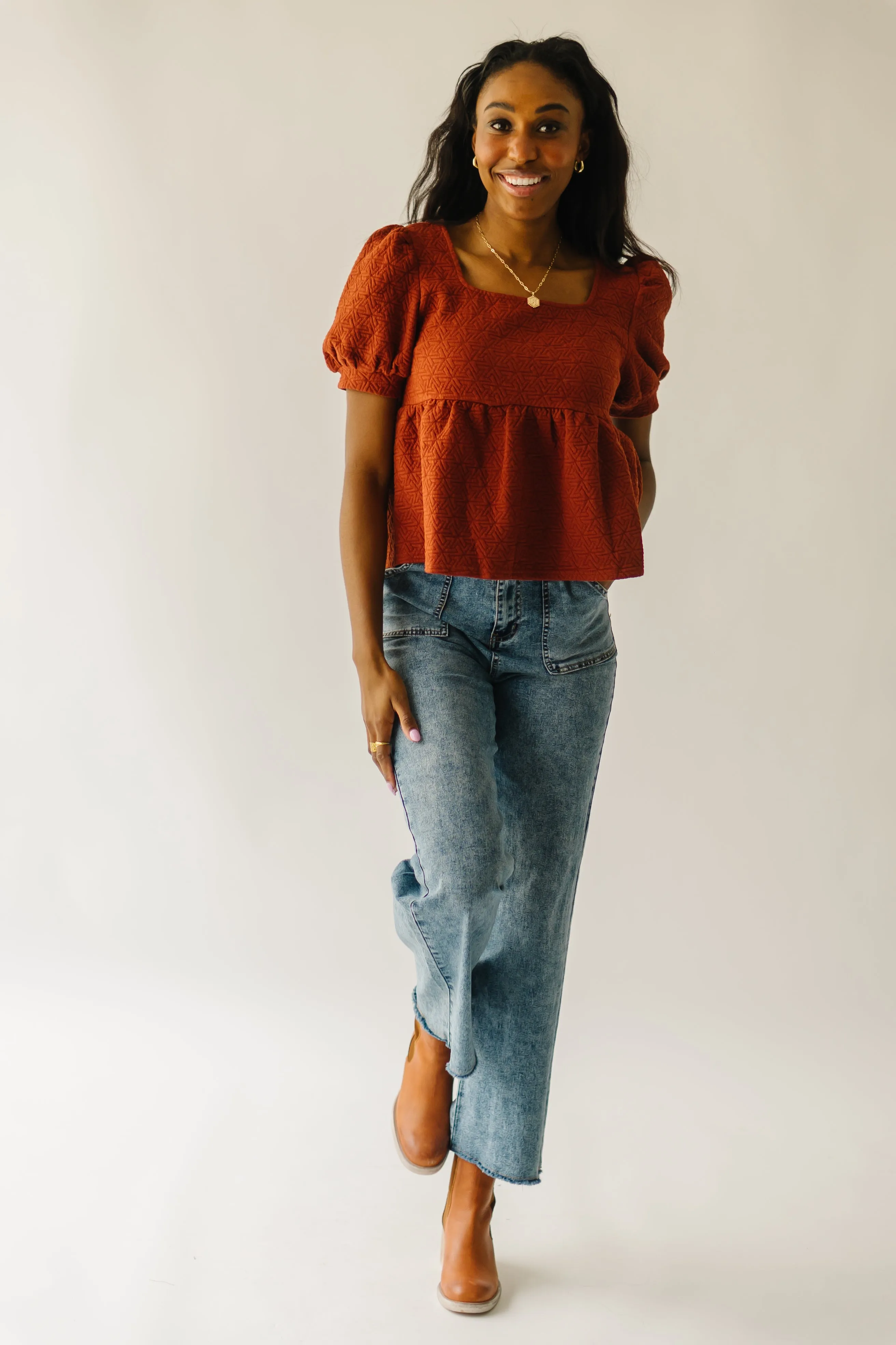 Greendale Puff Sleeve Knit Blouse Rust