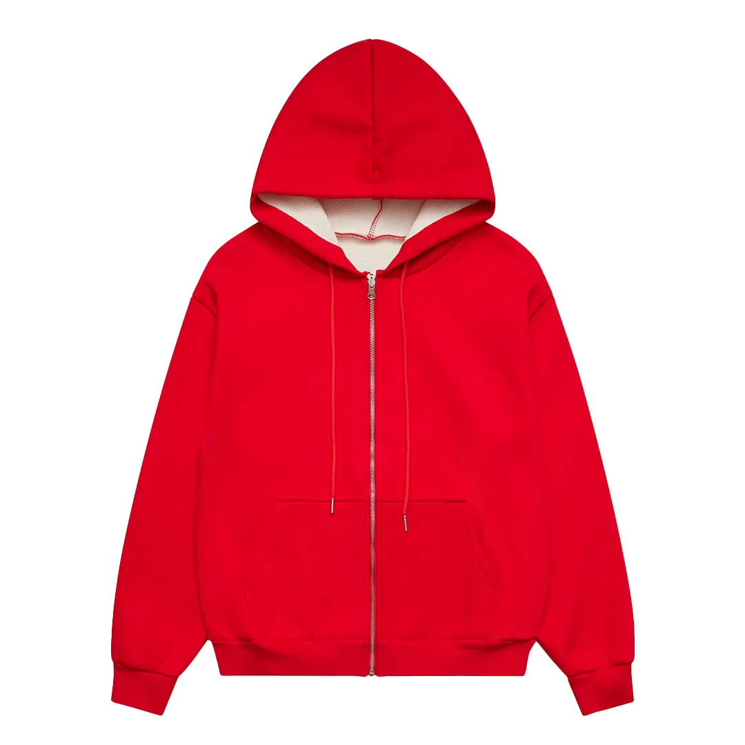 The Weather Channel Reversible Zip Up Hood Red + Cream Waffle