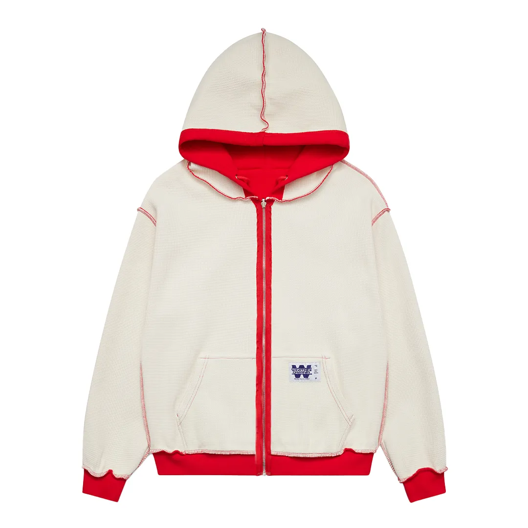 The Weather Channel Reversible Zip Up Hood Red + Cream Waffle