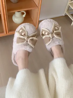 Thin strips 2023 new fashion home bow cotton slippers for women winter warm plush confinement shoes ins