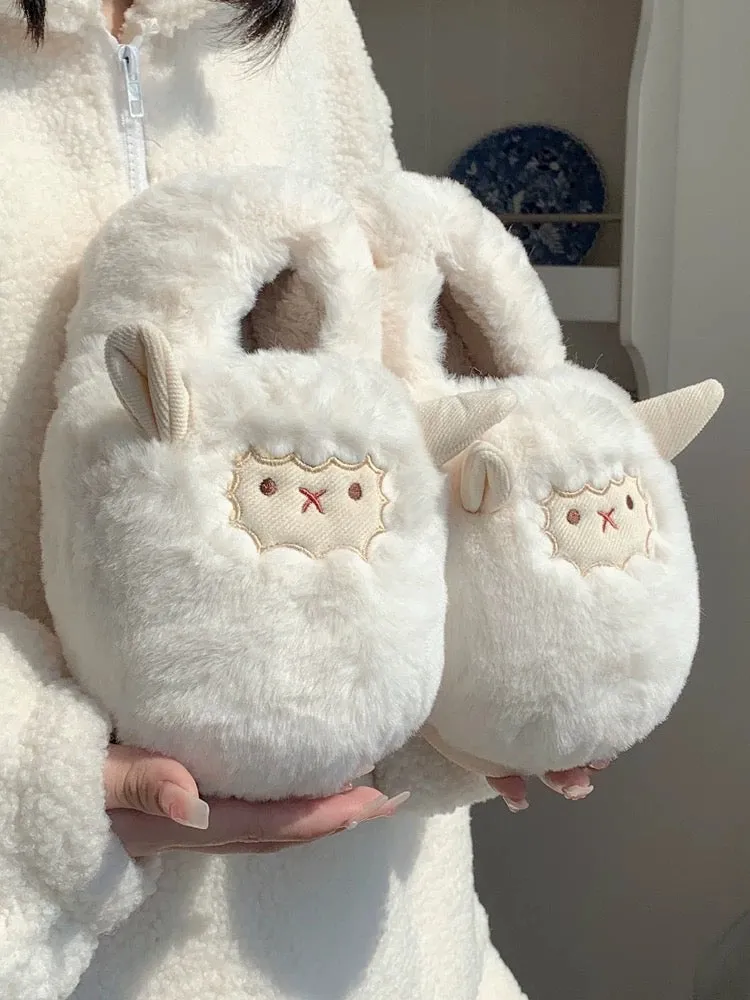 Thin strips couple cute little sheep cotton slippers men and women winter home heel warm non-slip confinement shoes ins