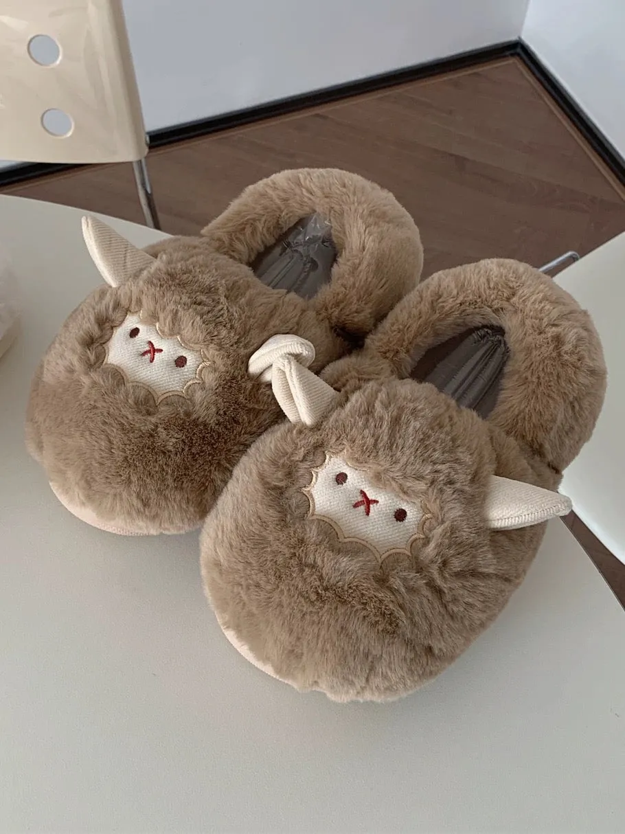 Thin strips couple cute little sheep cotton slippers men and women winter home heel warm non-slip confinement shoes ins