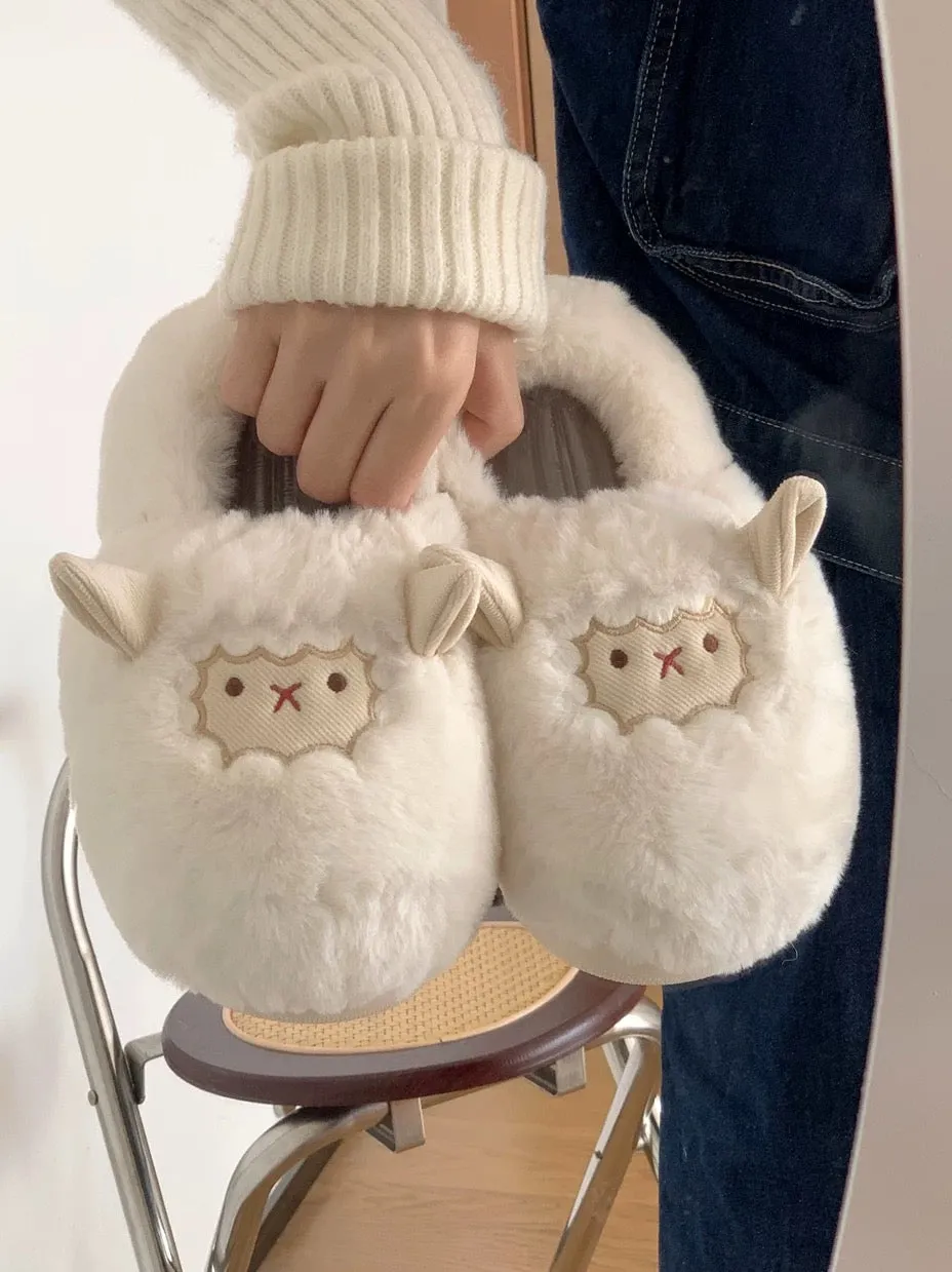 Thin strips couple cute little sheep cotton slippers men and women winter home heel warm non-slip confinement shoes ins