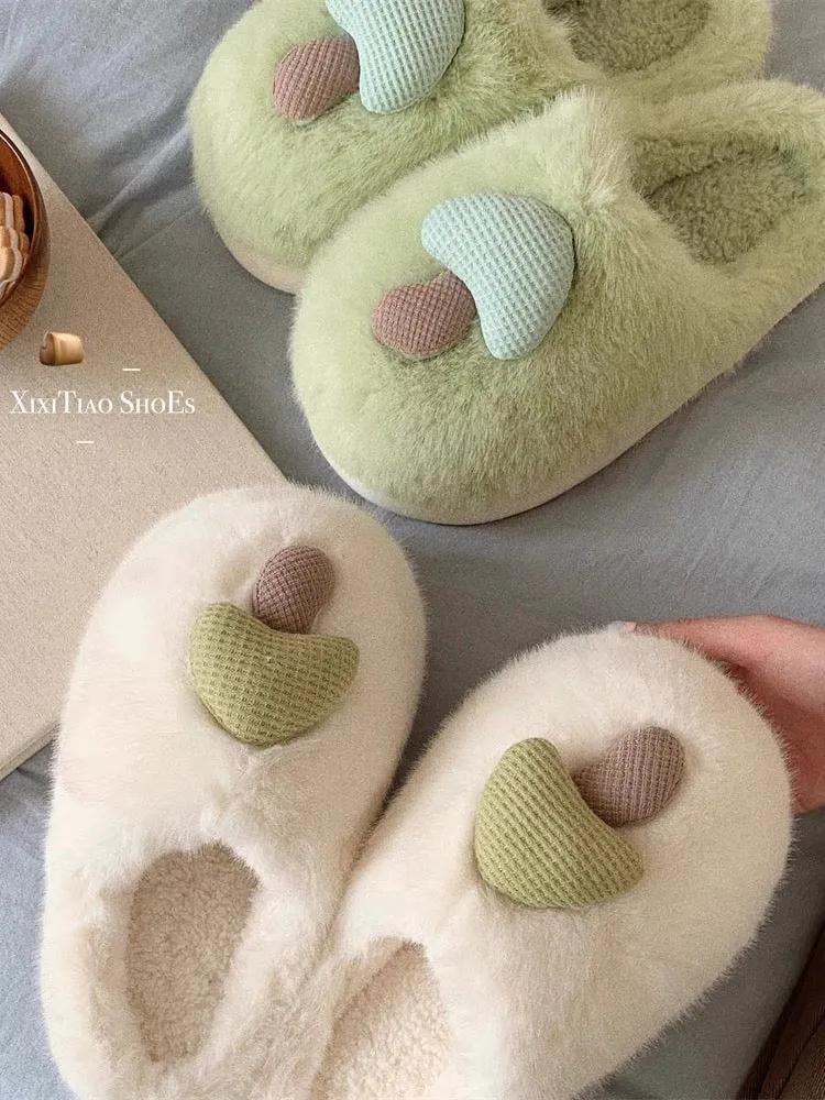 Thin strips of mushroom cotton slippers winter cute cartoon fashion couple home warm thick-soled plush shoes for men and women