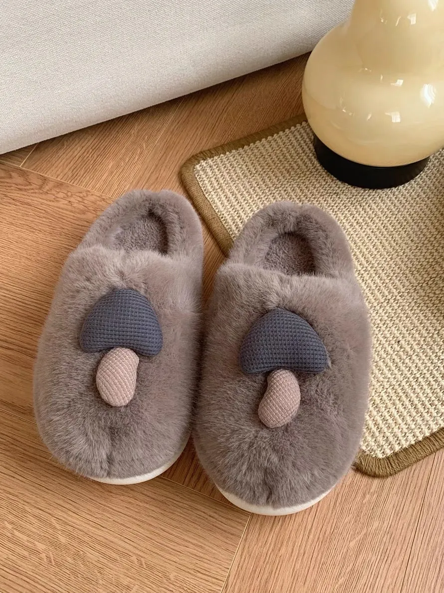 Thin strips of mushroom cotton slippers winter cute cartoon fashion couple home warm thick-soled plush shoes for men and women