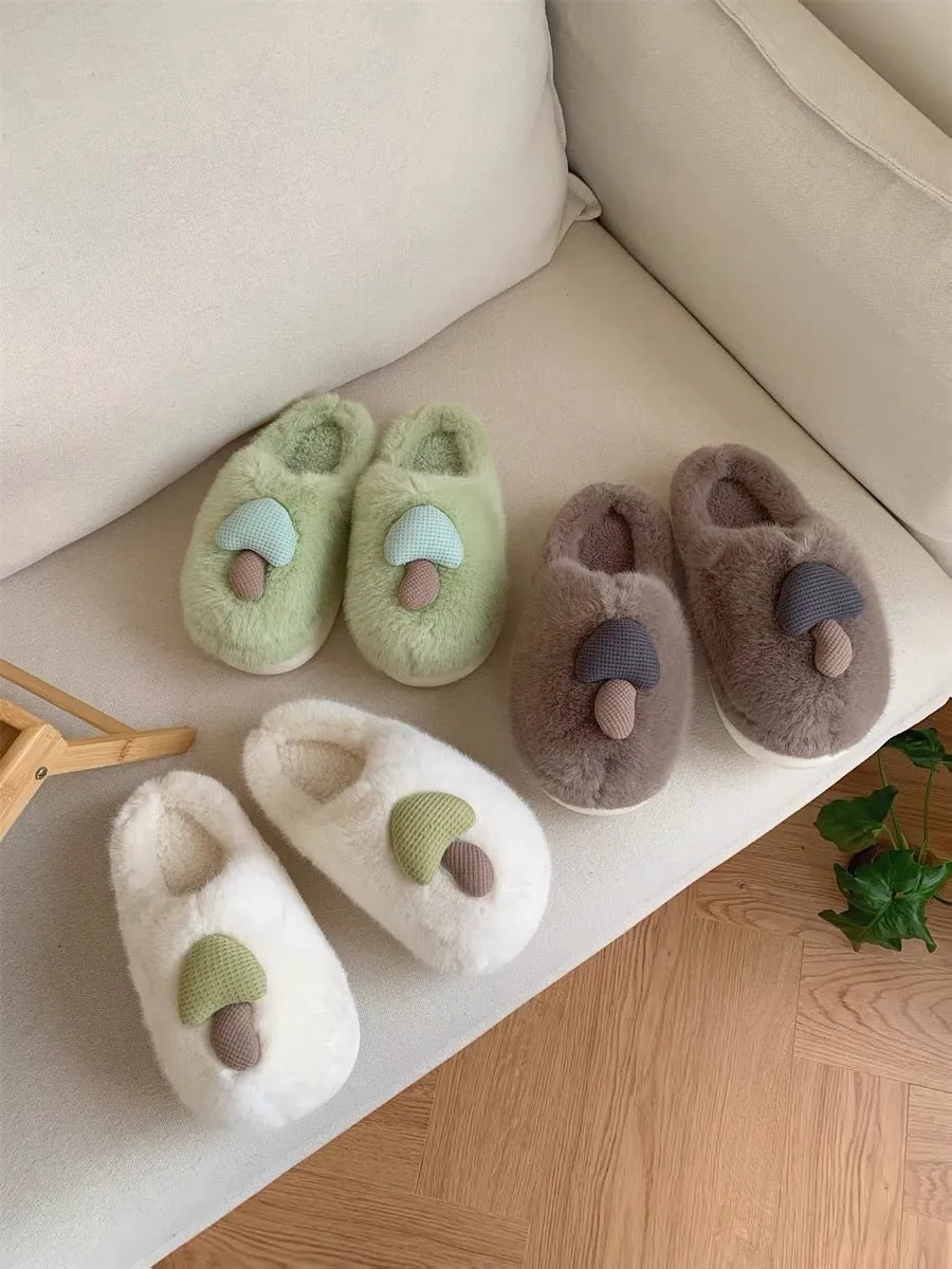 Thin strips of mushroom cotton slippers winter cute cartoon fashion couple home warm thick-soled plush shoes for men and women