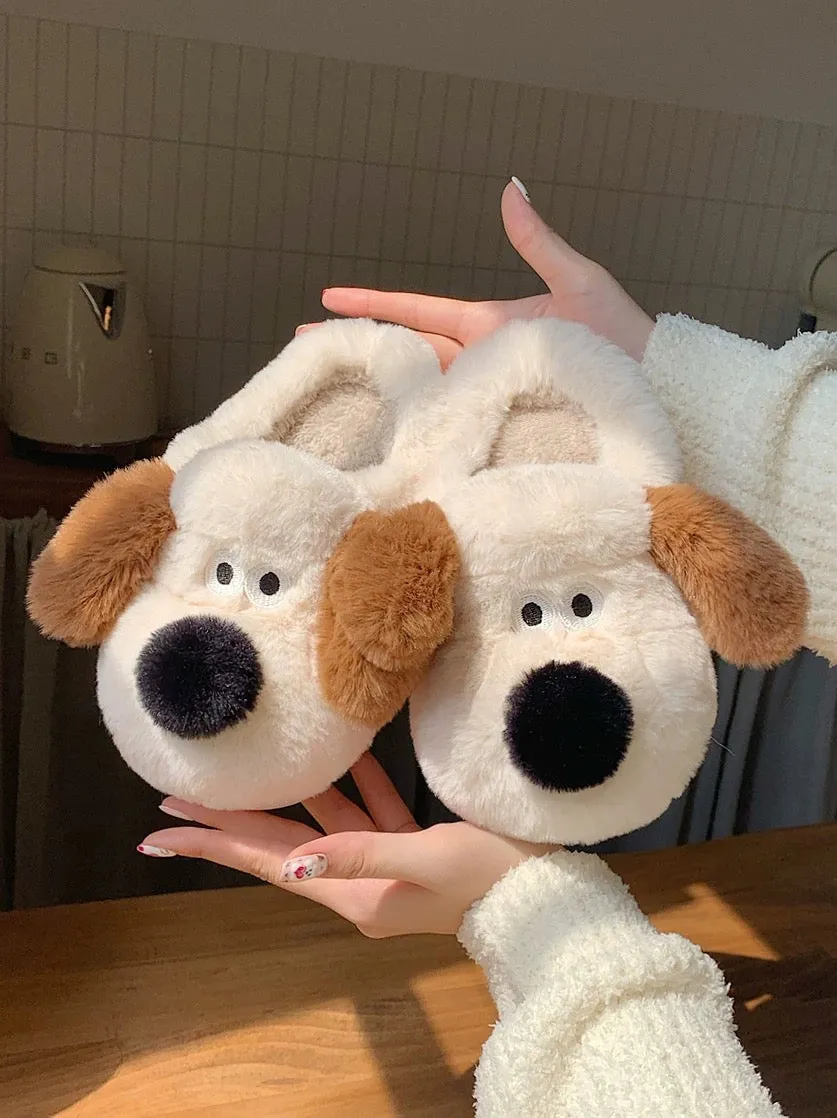 Thin strips Zhangmen dog cotton slippers couple winter men and women cute ins warm plush confinement shoes home cotton shoes