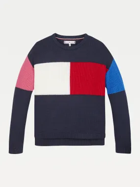 Tommy Hilfiger Girls Colourblock Flag Sweater, Jumpers for Ages 8-16