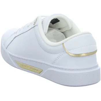 Tommy Hilfiger White Leather Trainer with Metallic Trim