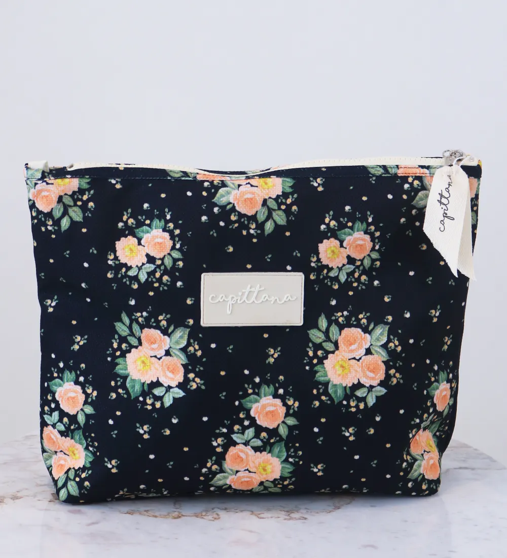 Travel Bag Black with Peach Roses