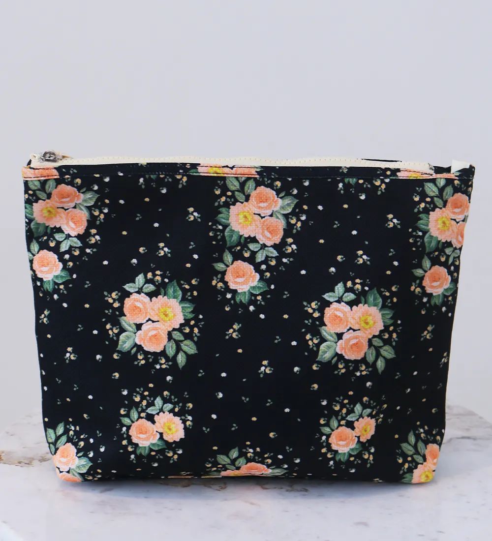 Travel Bag Black with Peach Roses