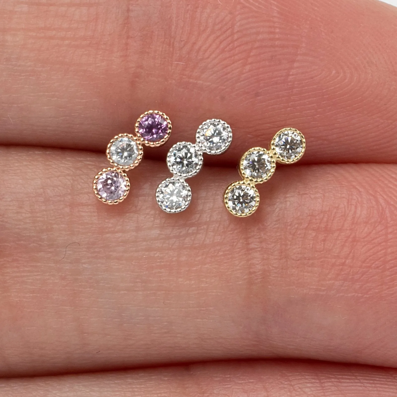 Triple Cubic Zirconia Stud Earrings