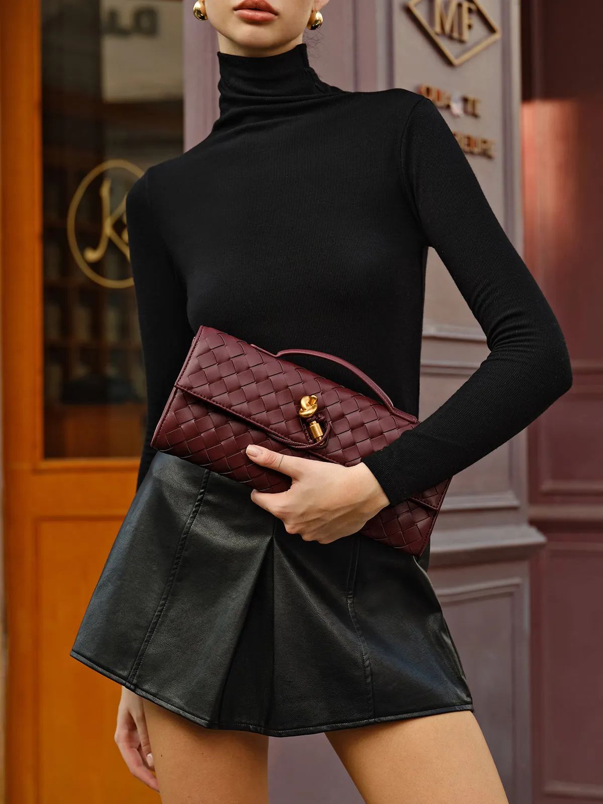 Two Way Woven Flap Clutch Shoulder Bag