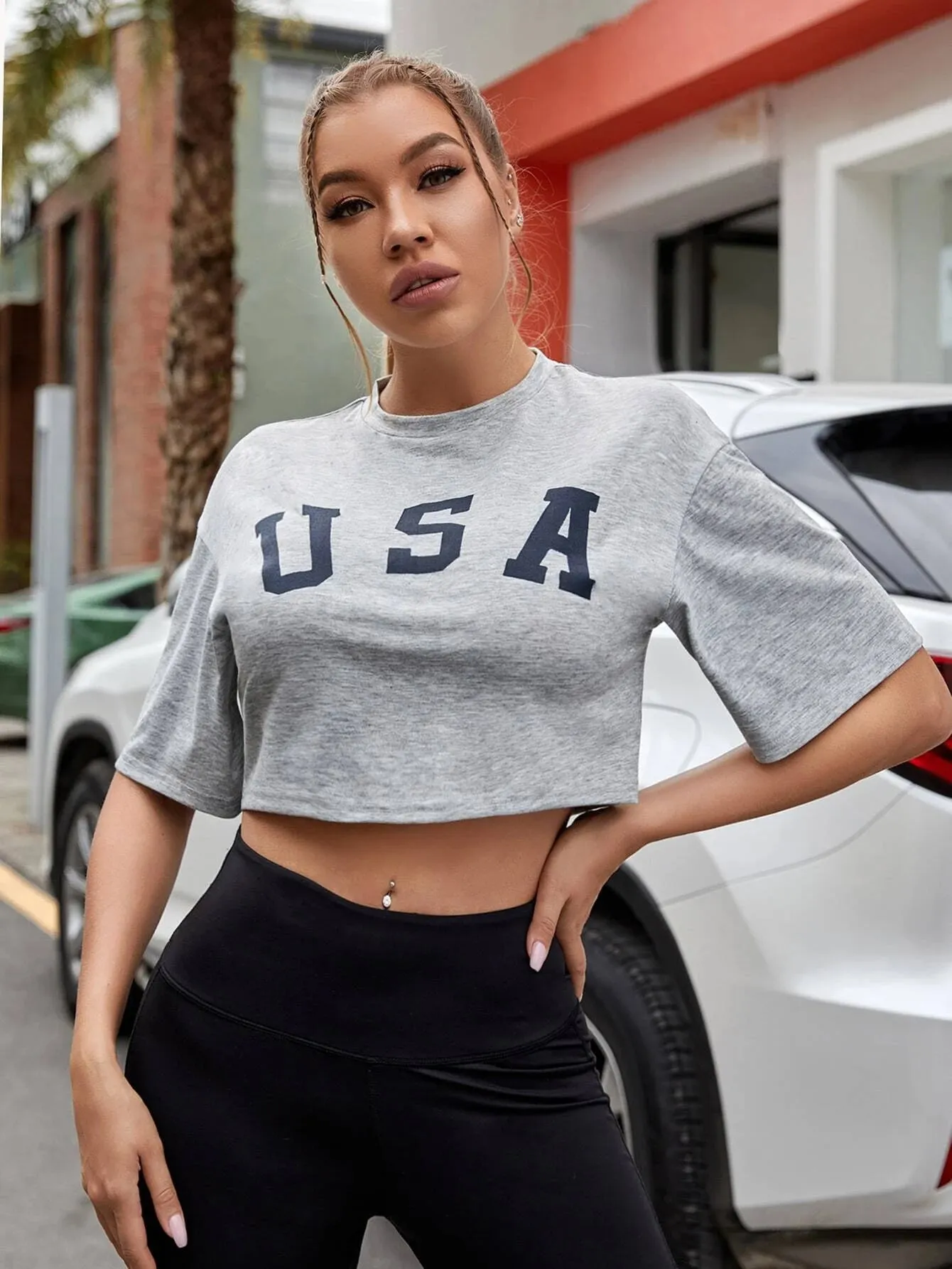 USA Shoulder Crop Sports Tee