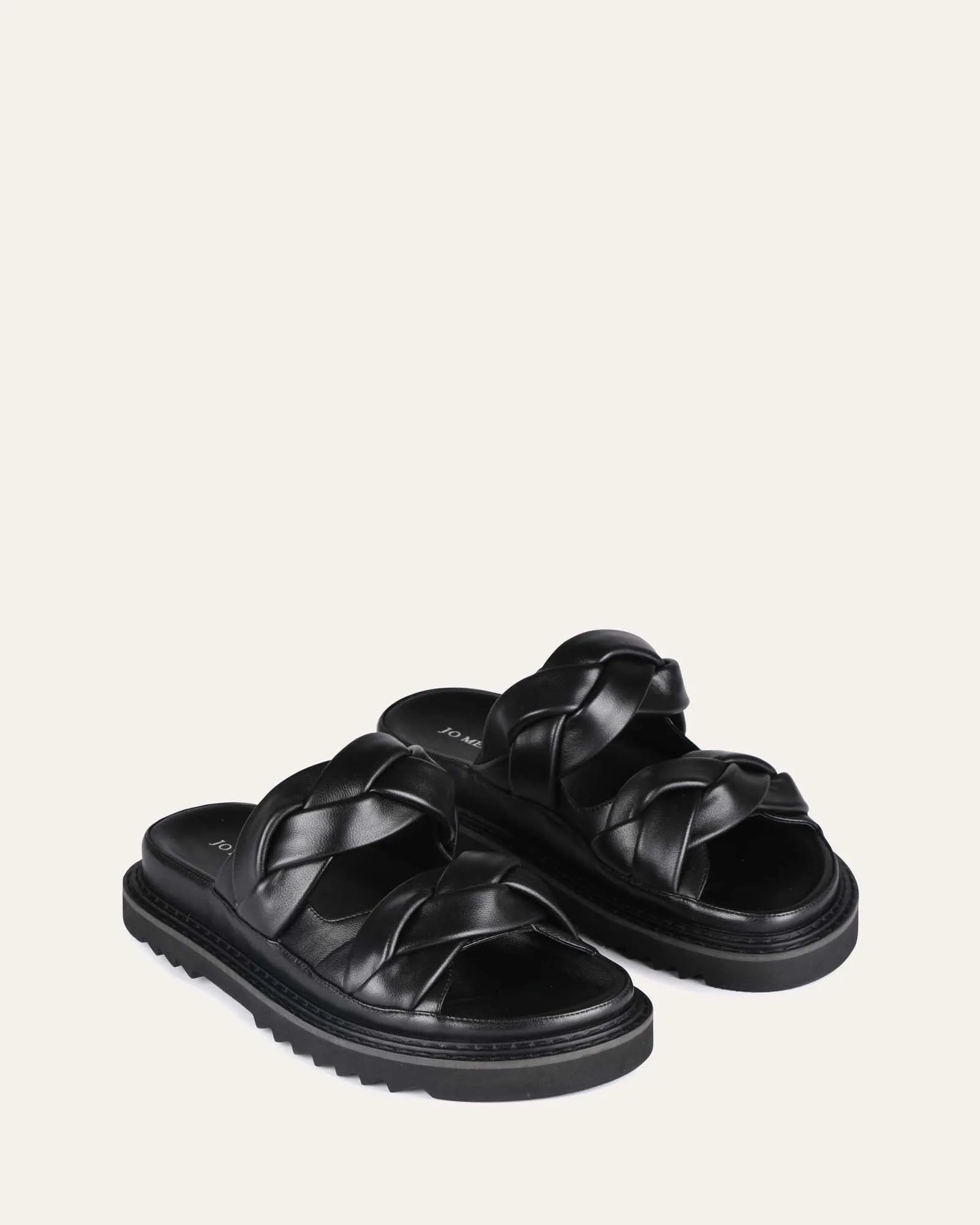 Venus flat slides black leather