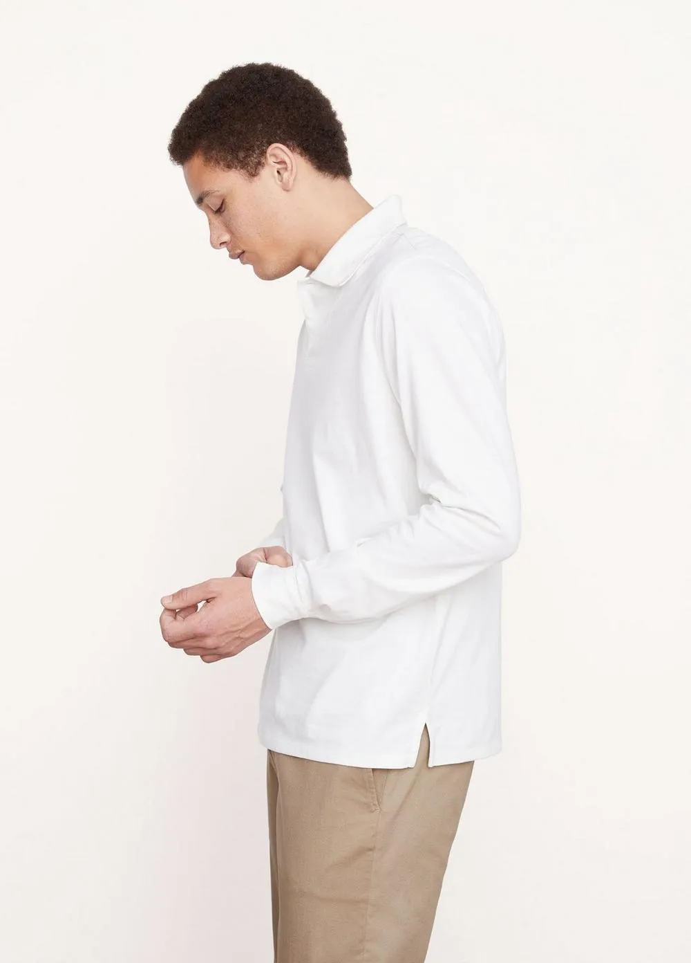 Vince Heavyweight Cotton Long Sleeve Polo in Off White