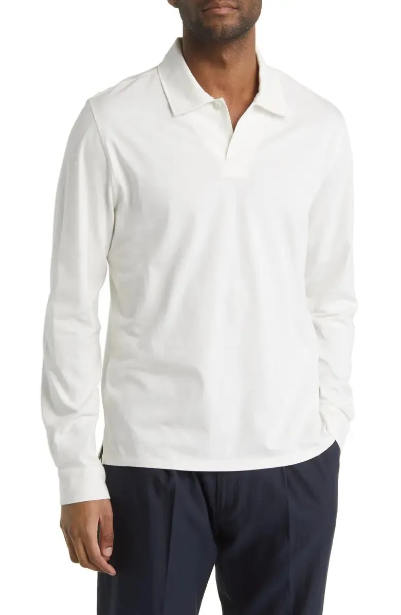 Vince Heavyweight Cotton Long Sleeve Polo in Off White