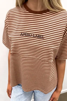 Vintage Drop-Shoulder Cropped Tee Brown Tan Stripe