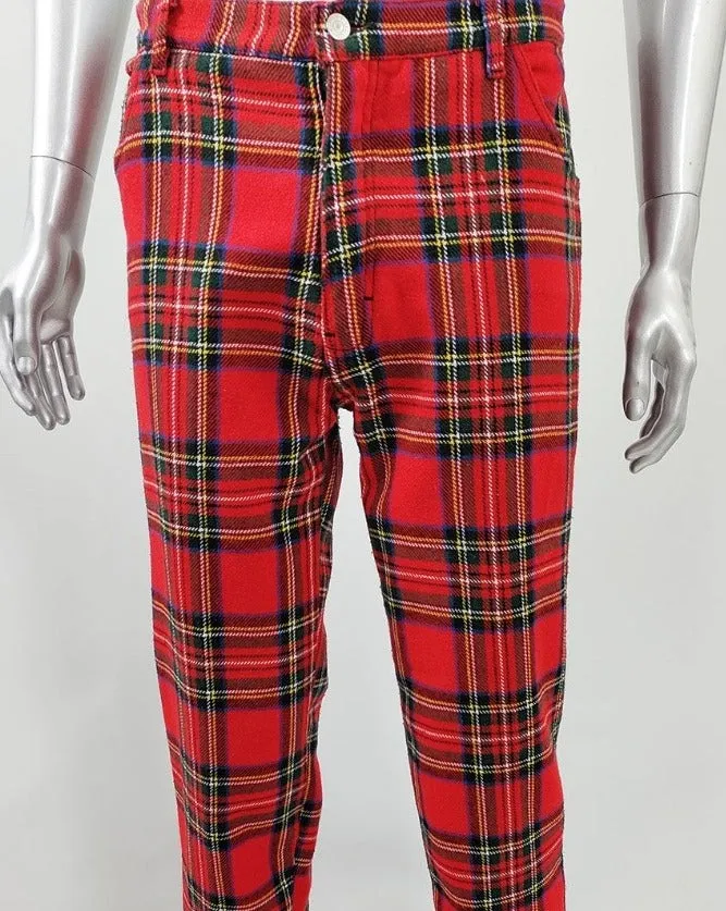 Vintage Mens Red Tartan Punk Trousers, 1980s