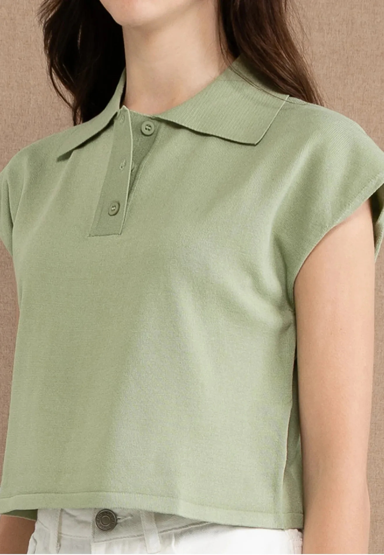 Collar Neck Button Details Knit Top