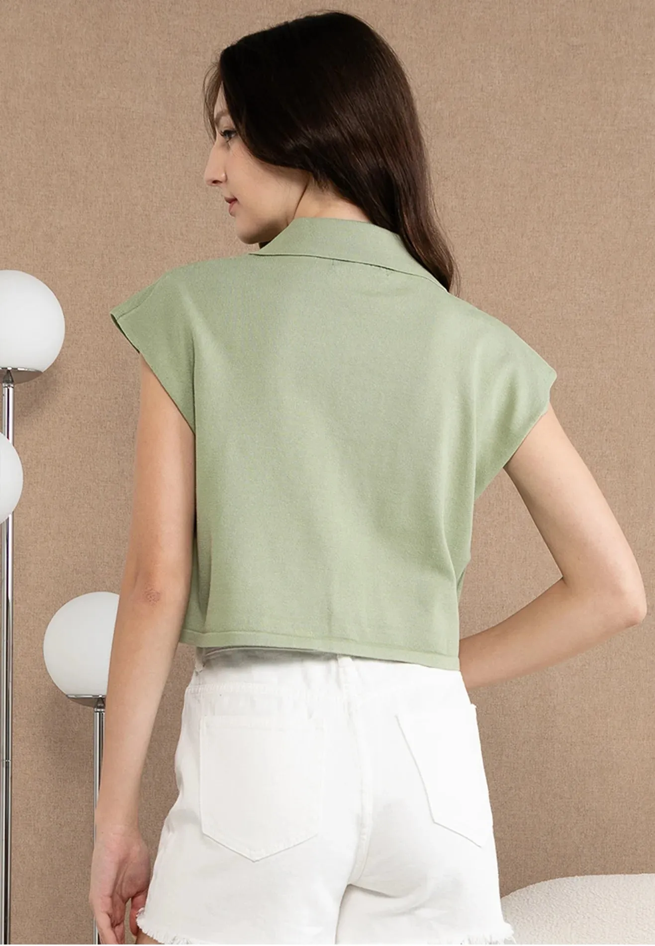 Collar Neck Button Details Knit Top