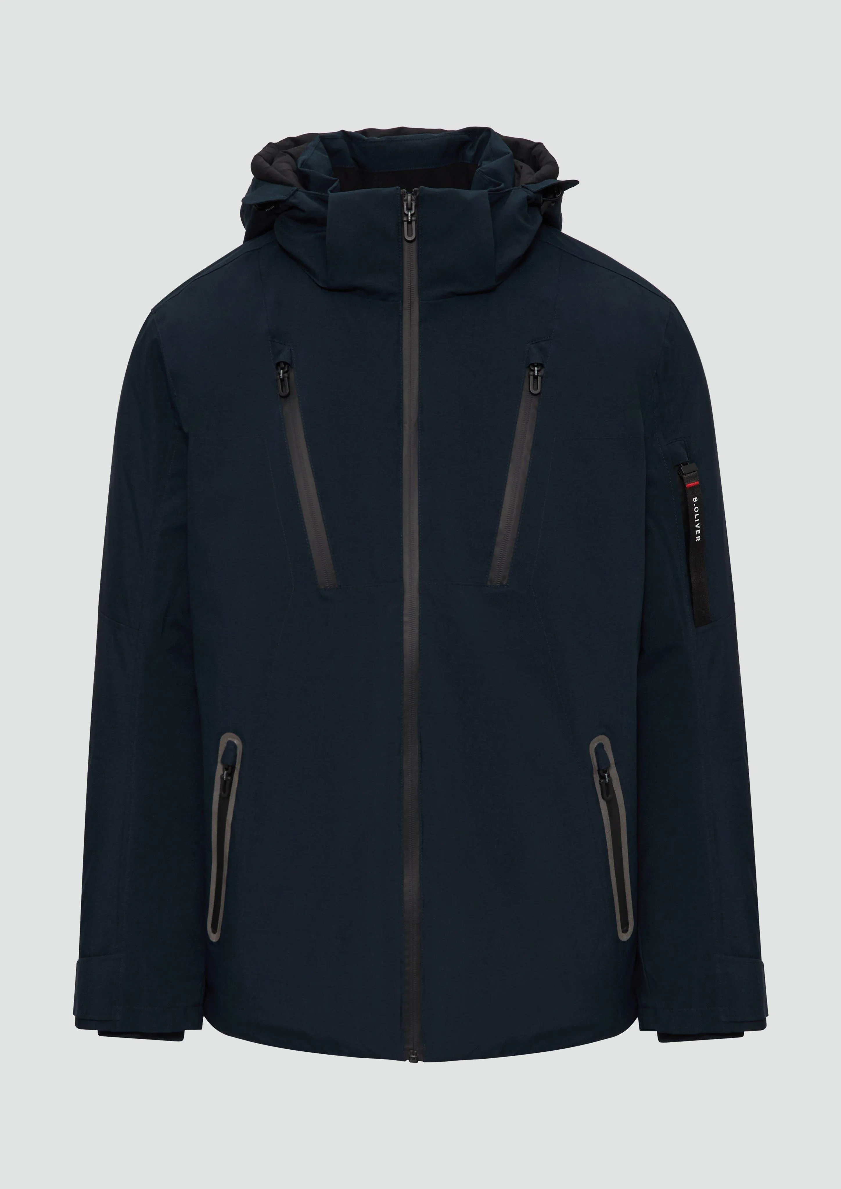 Water-resistant jacket with a hood and zip details